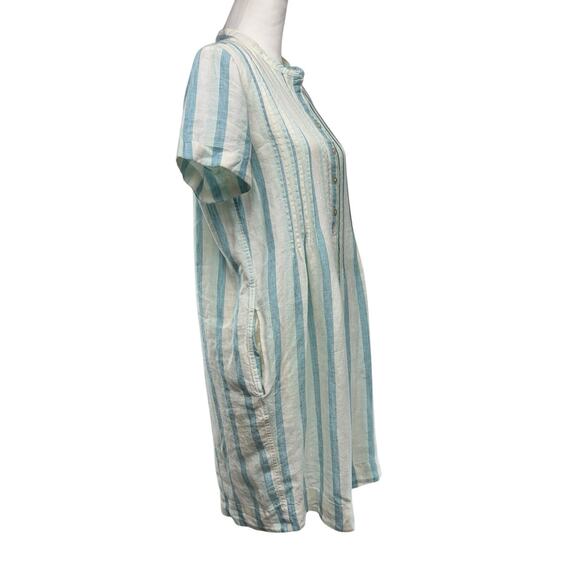 Faherty Gemini 100% Linen Shift Dress Size XS Stripes Pleats Pockets Stripped - Picture 4 of 11